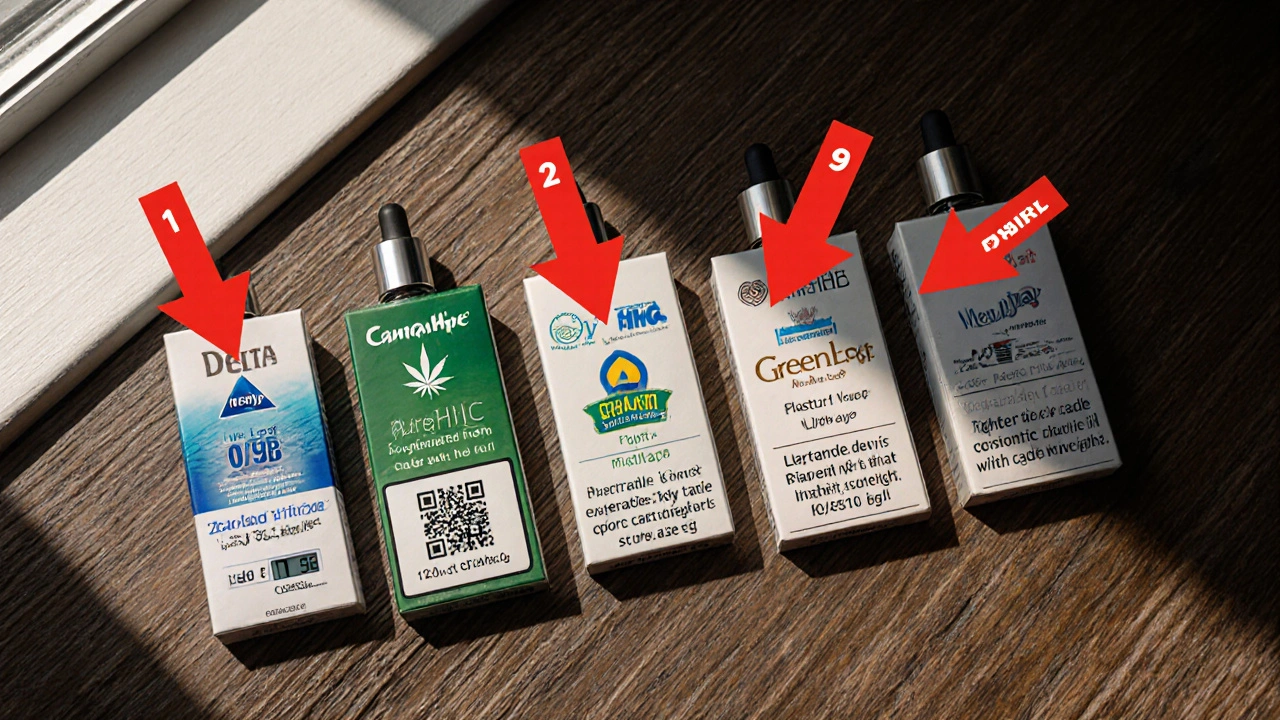 Auf einem Tisch liegen Marken‑Carts, fehlerhafte Details farblich hervorgehoben.