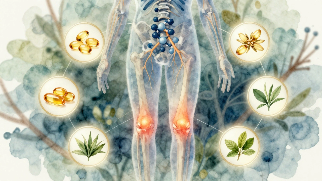 Transluzente Darstellung von CBD-Molekülen, die Nerven und Entzündungen im Körper beeinflussen.