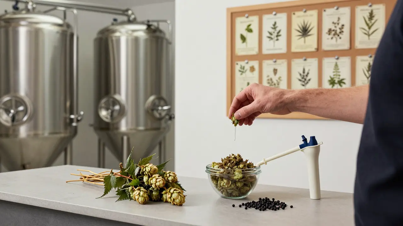 Ein Brauer fügt in einer modernen Brauerei THC-freien Hanfextrakt zu einem hopfenlosen Bier hinzu.