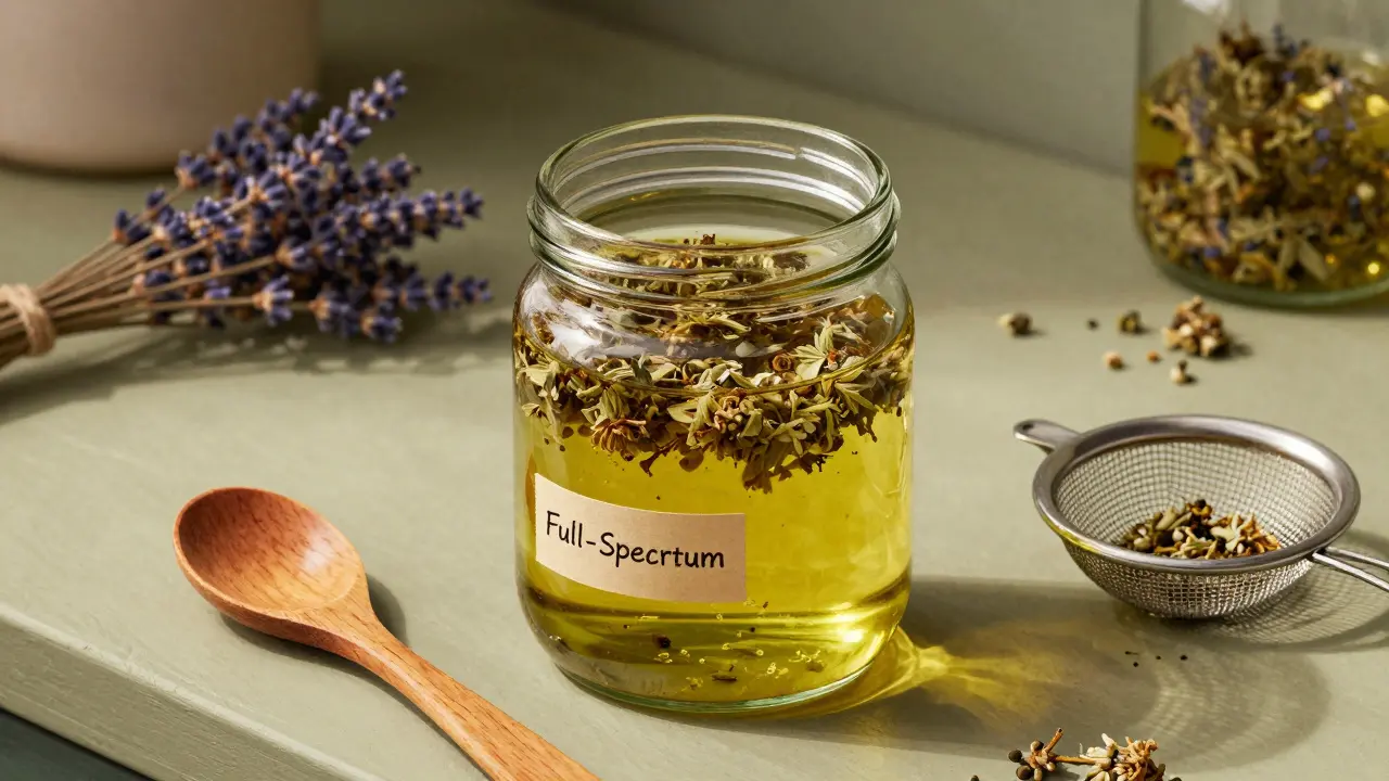 Eine selbstgemachte CBD-Öl-Infusion wird im Wasserbad erwärmt.