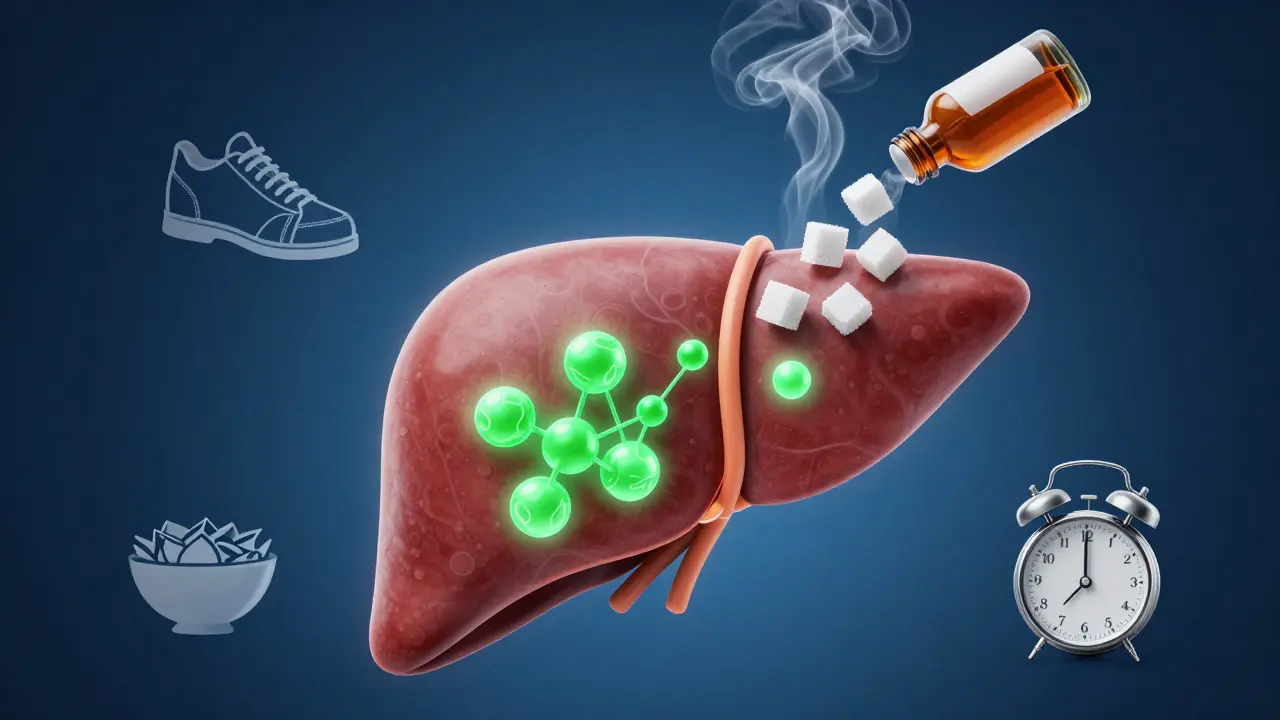 Glowende CBD-Moleküle senken Fettansammlungen in der Leber, während Zucker und Alkohol verschwinden.