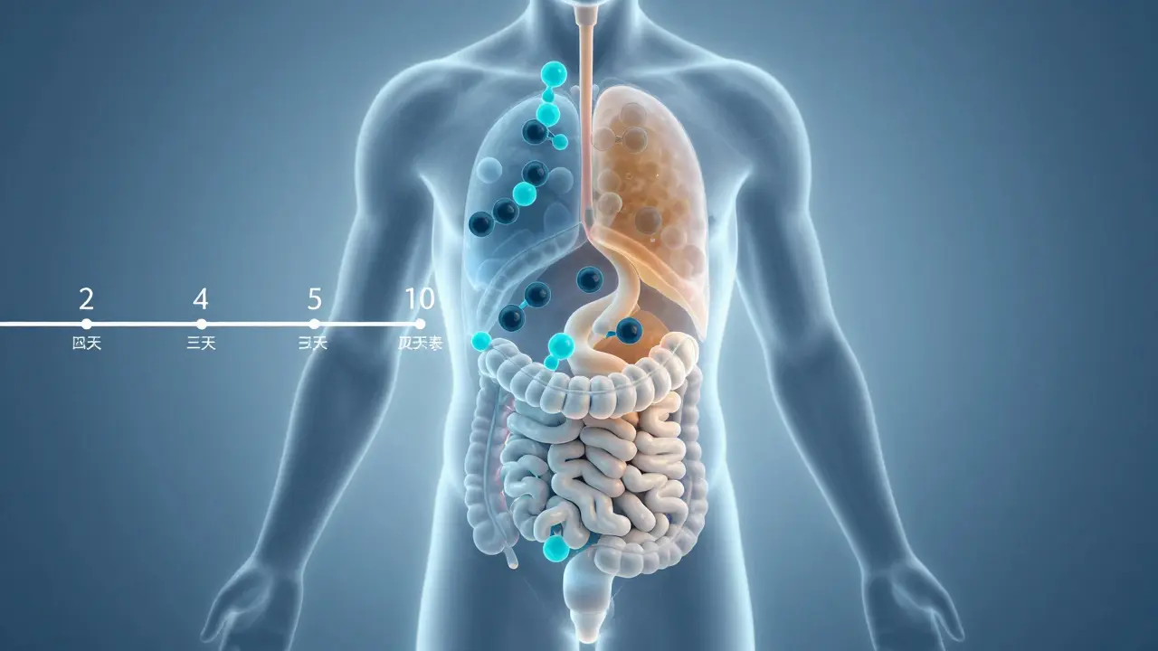 Transluzente Darstellung von CBD-Molekülen im Körper, gespeichert im Fettgewebe