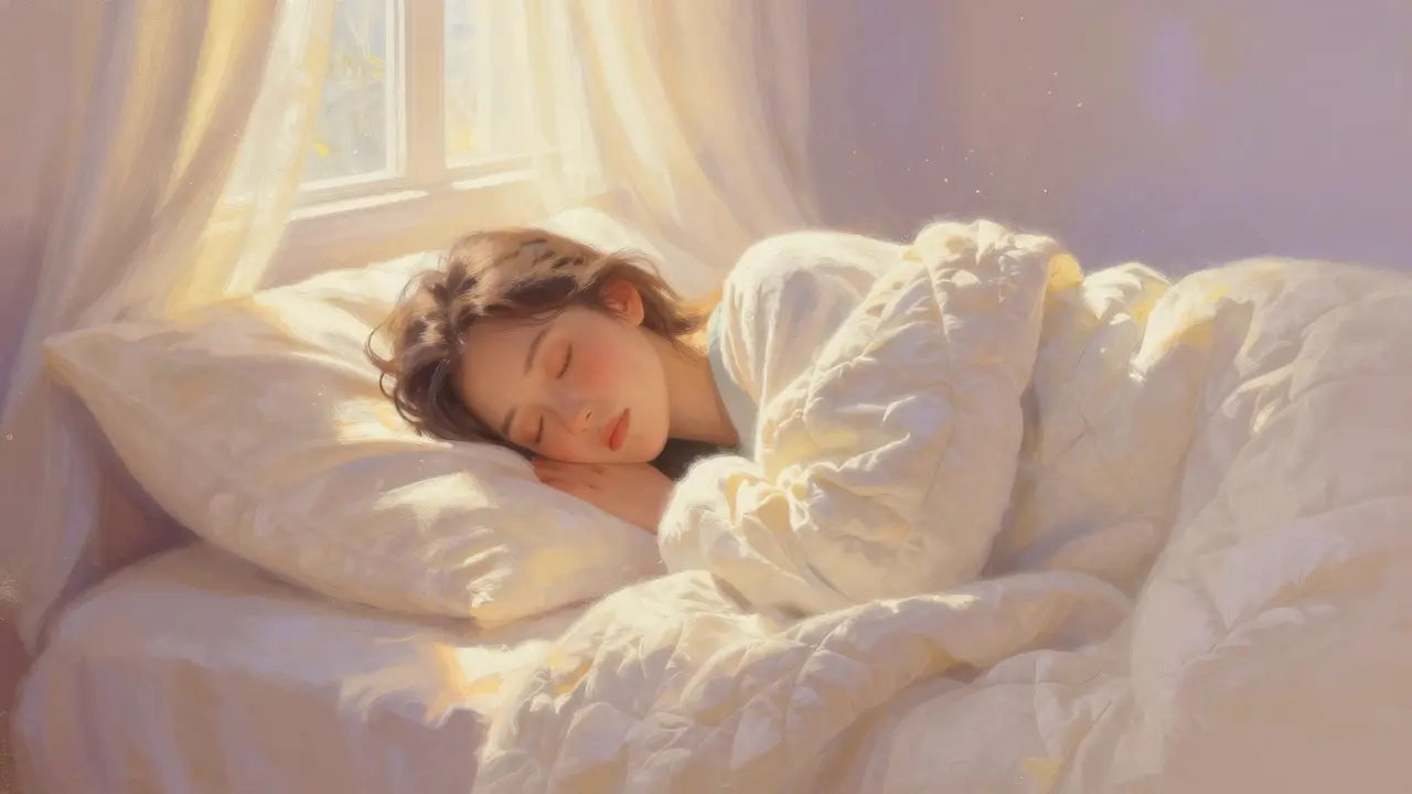 Friedlich schlafende Person bei sanftem Morgensonnenschein