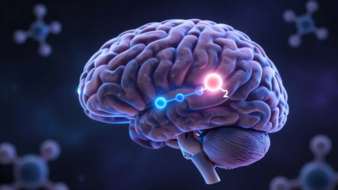 Gehirn mit aktivierten CB1-Rezeptoren, die von einer winzigen THCP-Verbindung angesteuert werden.