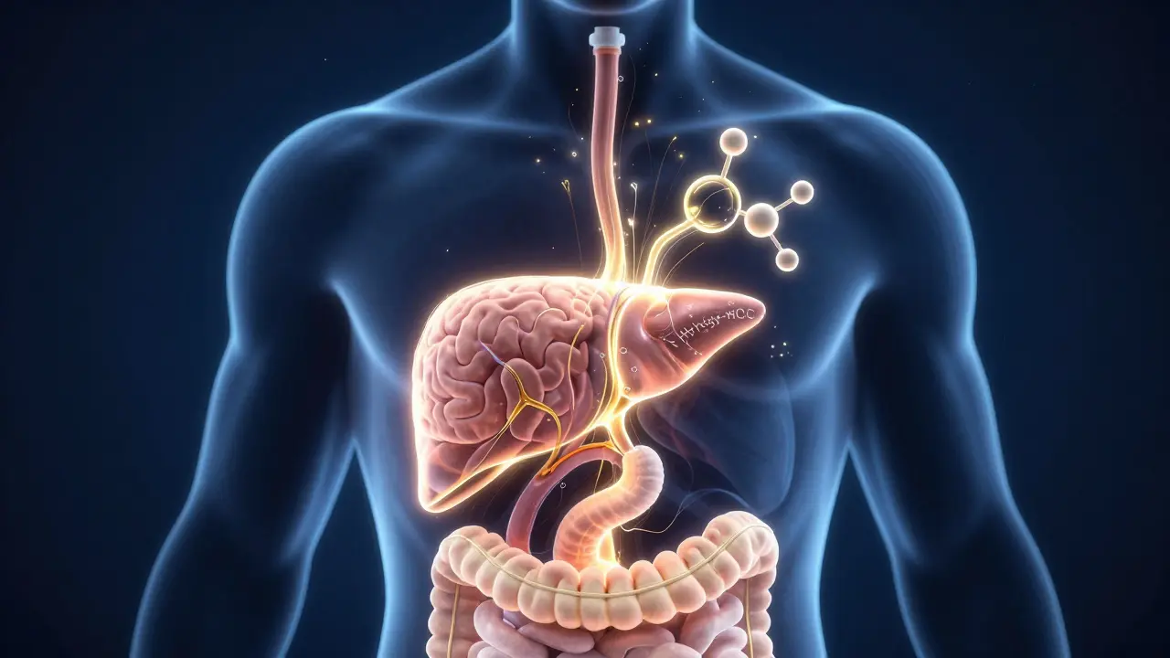 Abstrakte Darstellung der THC-Umwandlung in der Leber