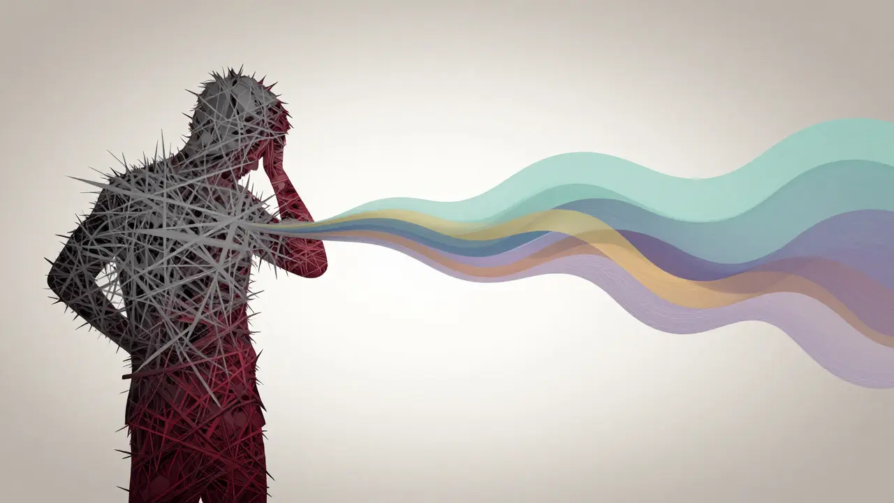 Abstrakte Darstellung des Übergangs von mentalem Stress zu innerer Ruhe.