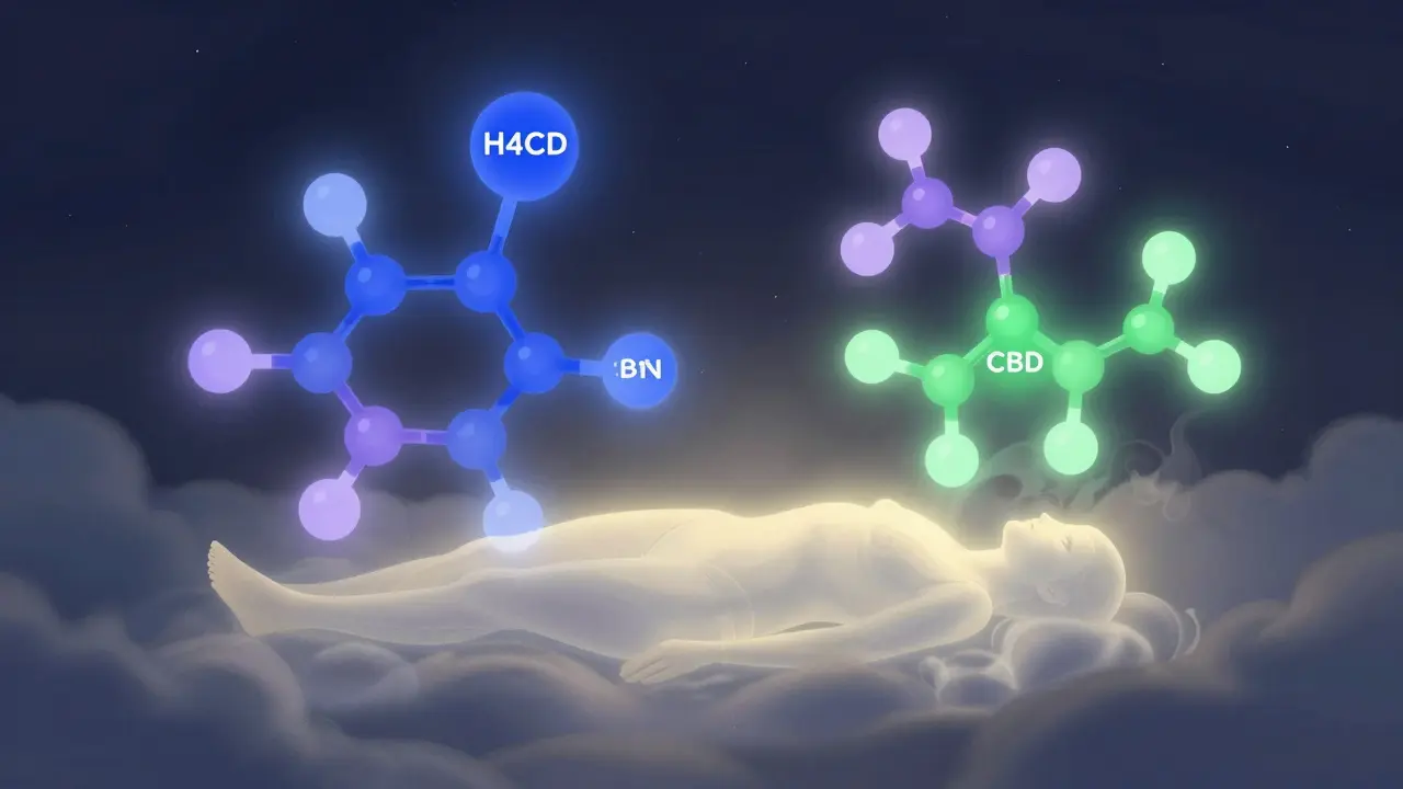 Abstrakte Darstellung der synergistischen Wirkung von Cannabinoiden im Schlaf.