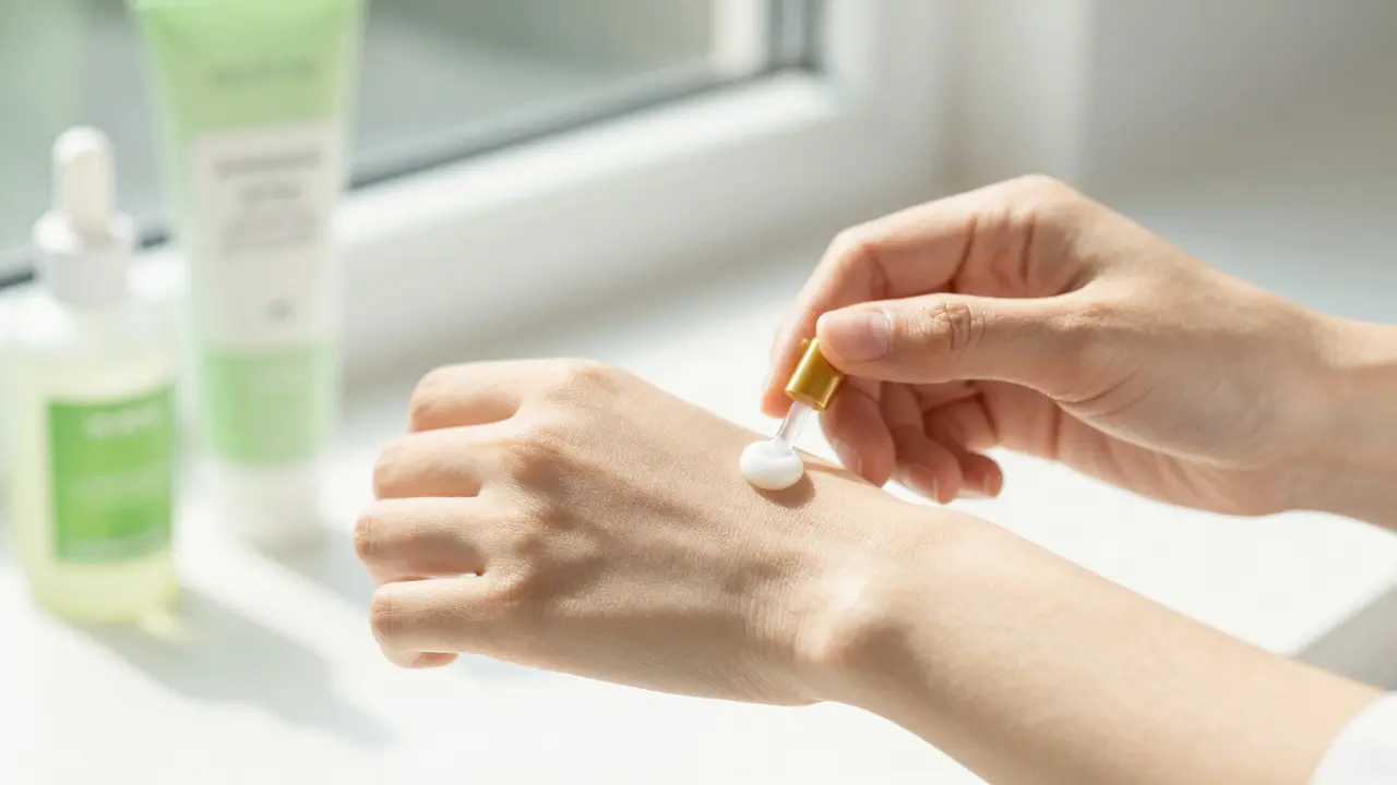 Person führt einen Patch-Test für neue Cremes am Unterarm durch