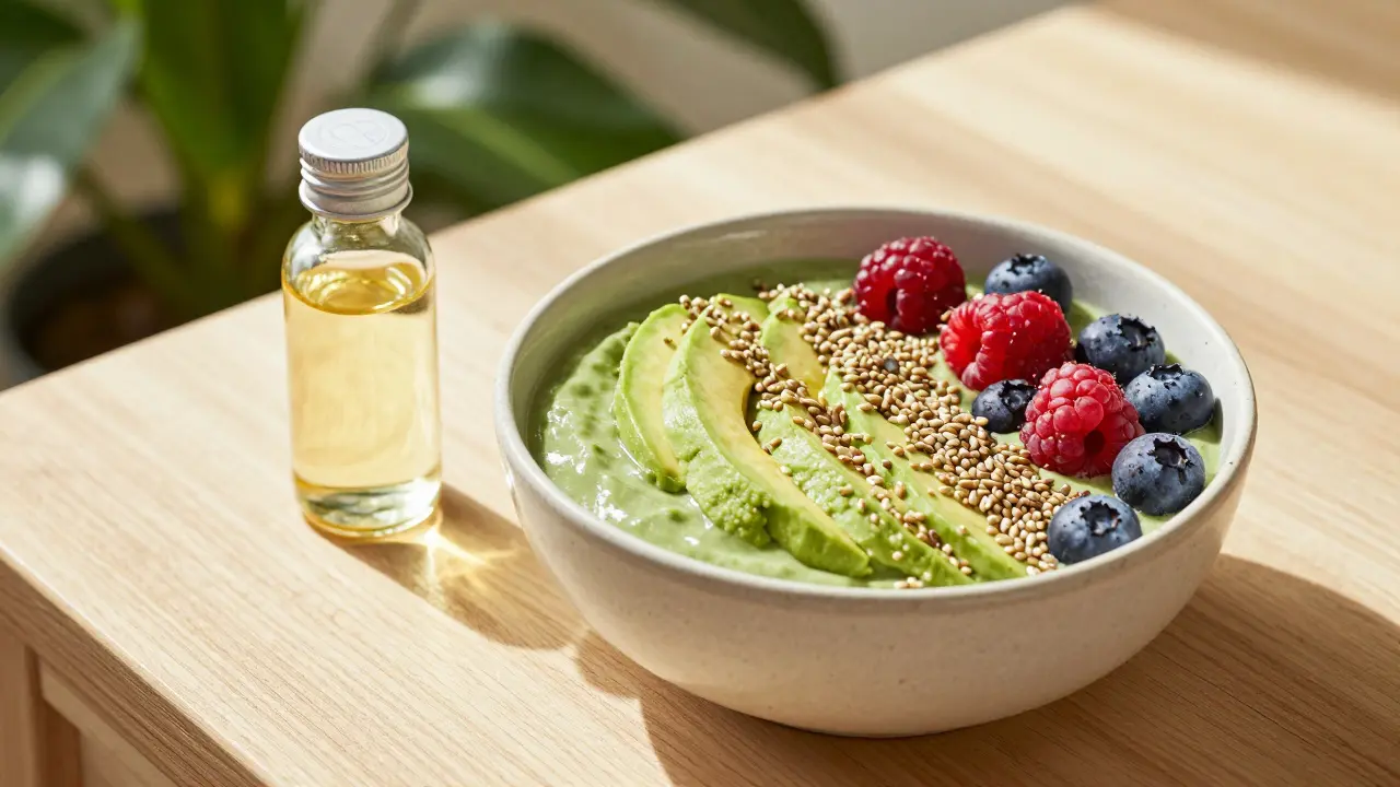 Smoothie-Bowl mit Avocado und CBD-Öl