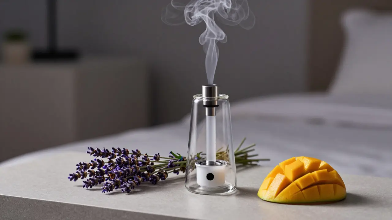 Vaporizer mit Lavendel und Mango als Hinweis auf entspannende Terpene.