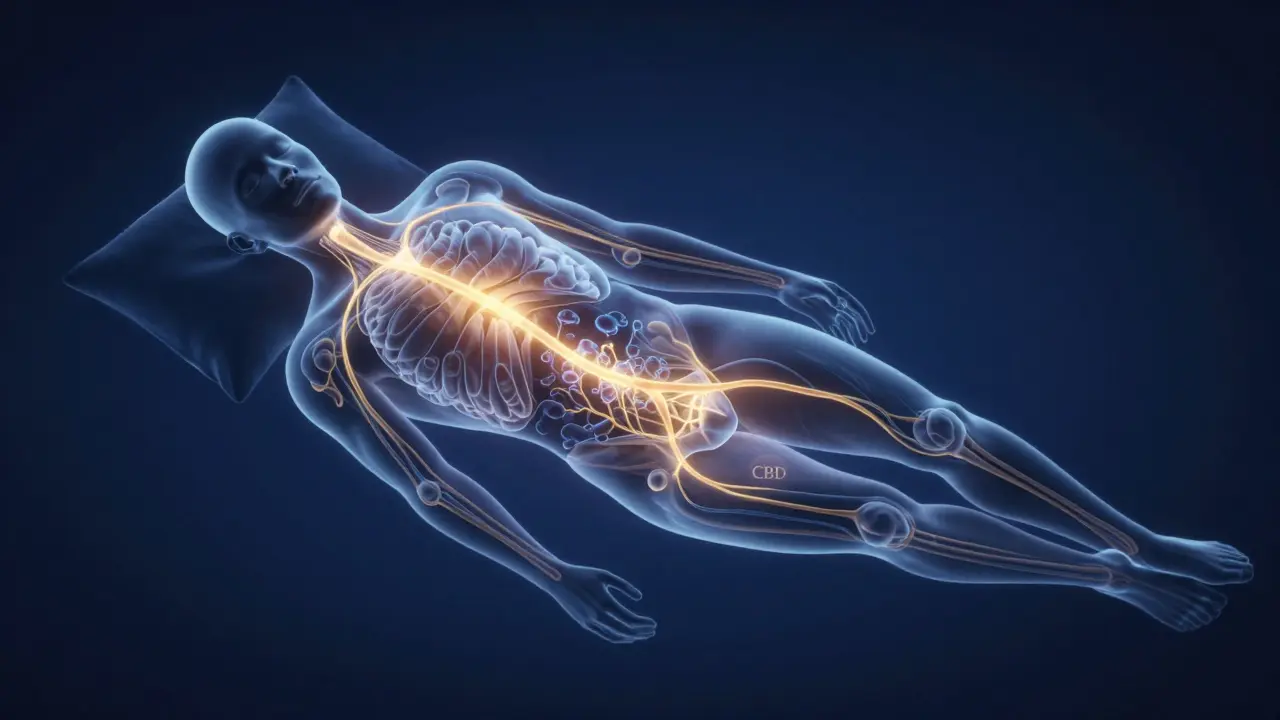 Abstrakte Darstellung des Endocannabinoid-Systems im schlafenden Körper