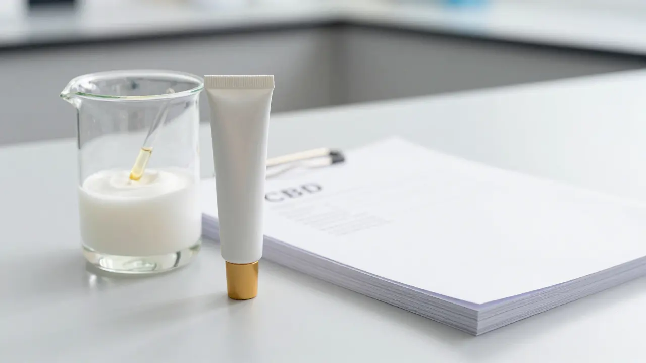 CBD-Creme und Laborutensilien symbolisieren Qualitätssicherung und Reinheit