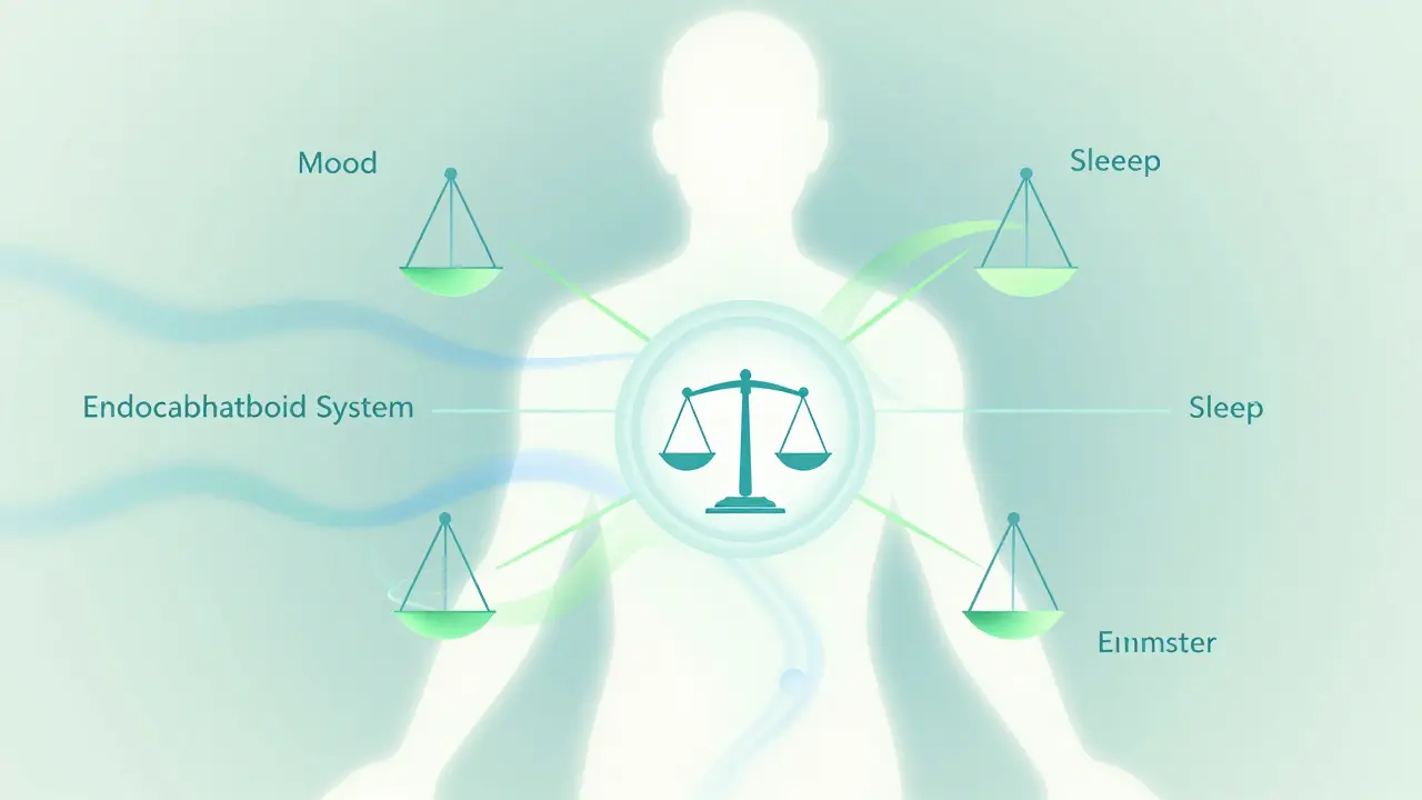 Abstrakte Darstellung des Endocannabinoid-Systems als Balance