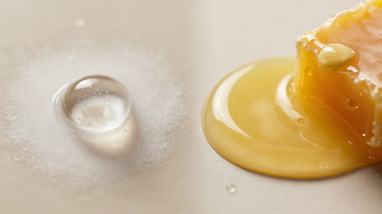 Makroaufnahme von Wasser-Öl-Emulsion und Fettbasis