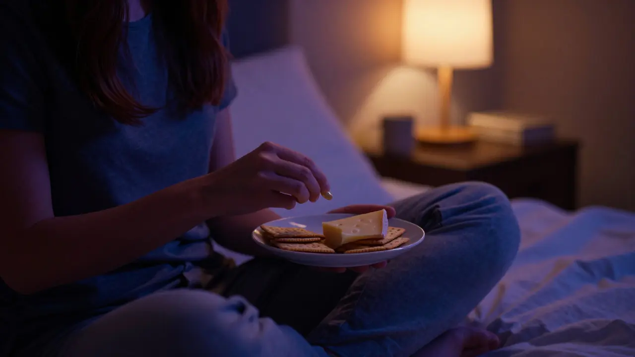 Person nimmt CBN abends mit einem kleinen Snack für besseren Schlaf