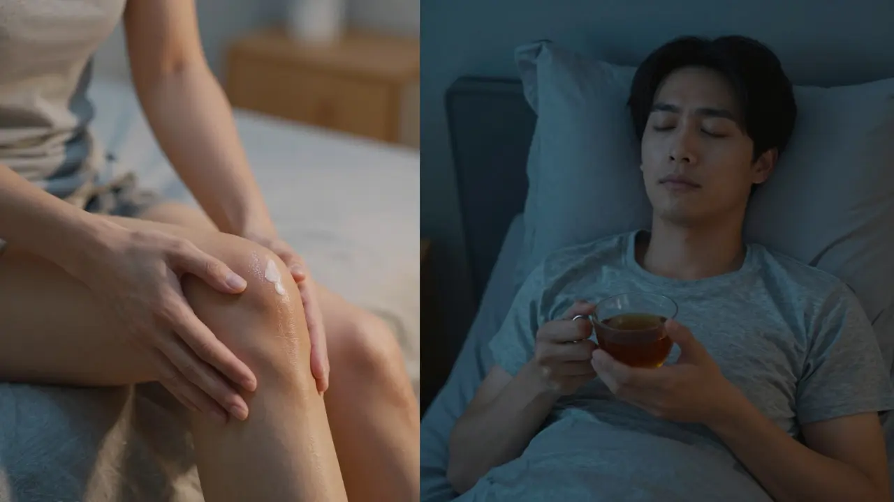 Personen bei der Anwendung von CBD-Creme und entspanntem Schlaf