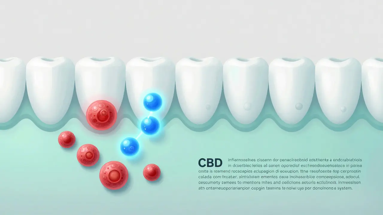 Illustration der entzündungshemmenden Wirkung von CBD im Zahnfleisch