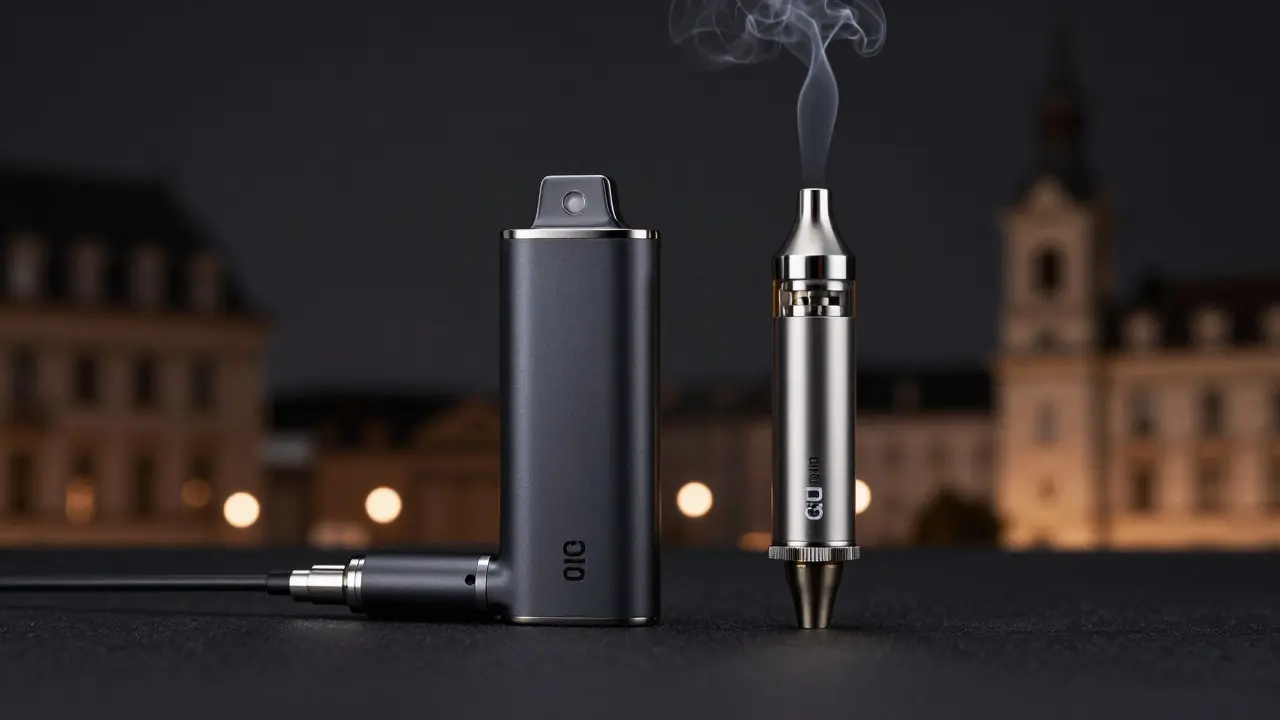 Moderner Vape mit CBD-Kartusche und eleganter Dampfentwicklung